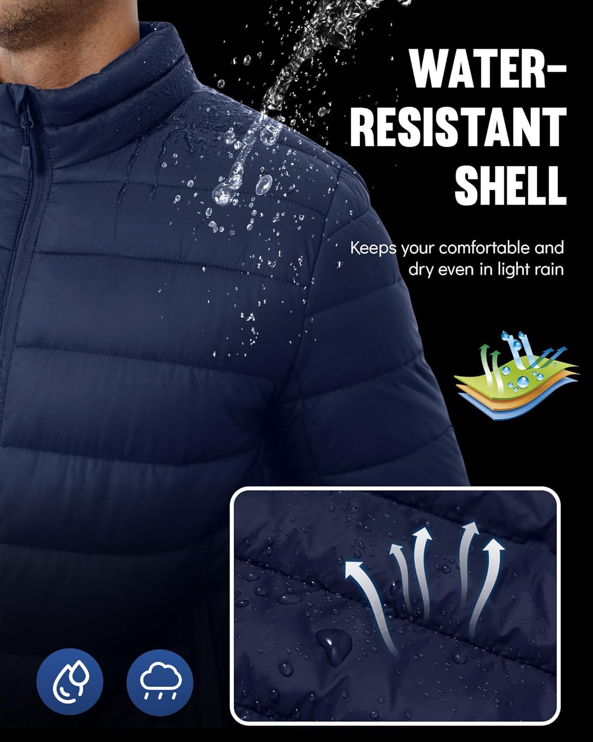 Men's Puffer Jacket Lightweight Warm Winter Jackets for Men Windproof Insulated Puffy Coat with 3 Pockets - Image 3