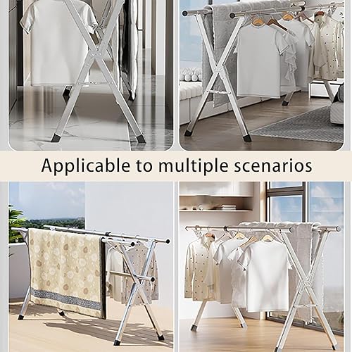 Miniatura 5 de Estante de secado de ropa plegable para interiores y exteriores, longitud ajustable portátil, fácil de mover, ahorro de espacio, proporciona un