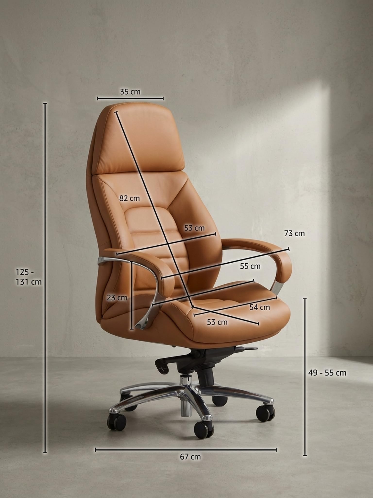 Presidente della sedia da ufficio poltrona vera in pelle caramello ergonomico xxl sedia girevole 120 kg