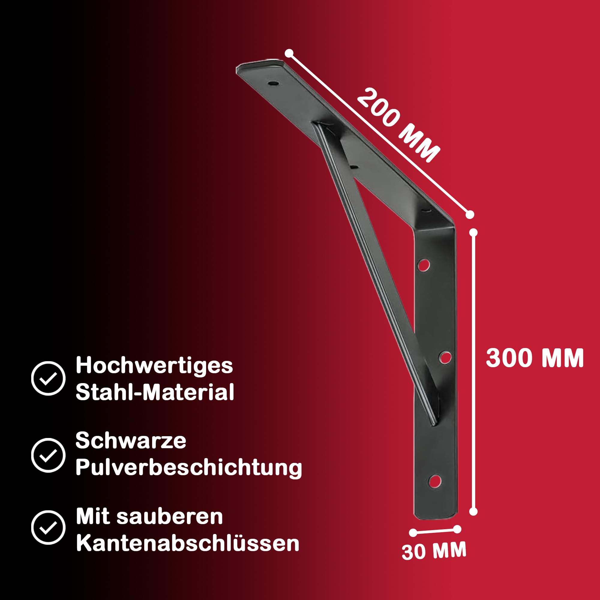 siwitec Regalhalterung Stegkonsole 150kg Traglast schwarz 300x200x30mm 10er