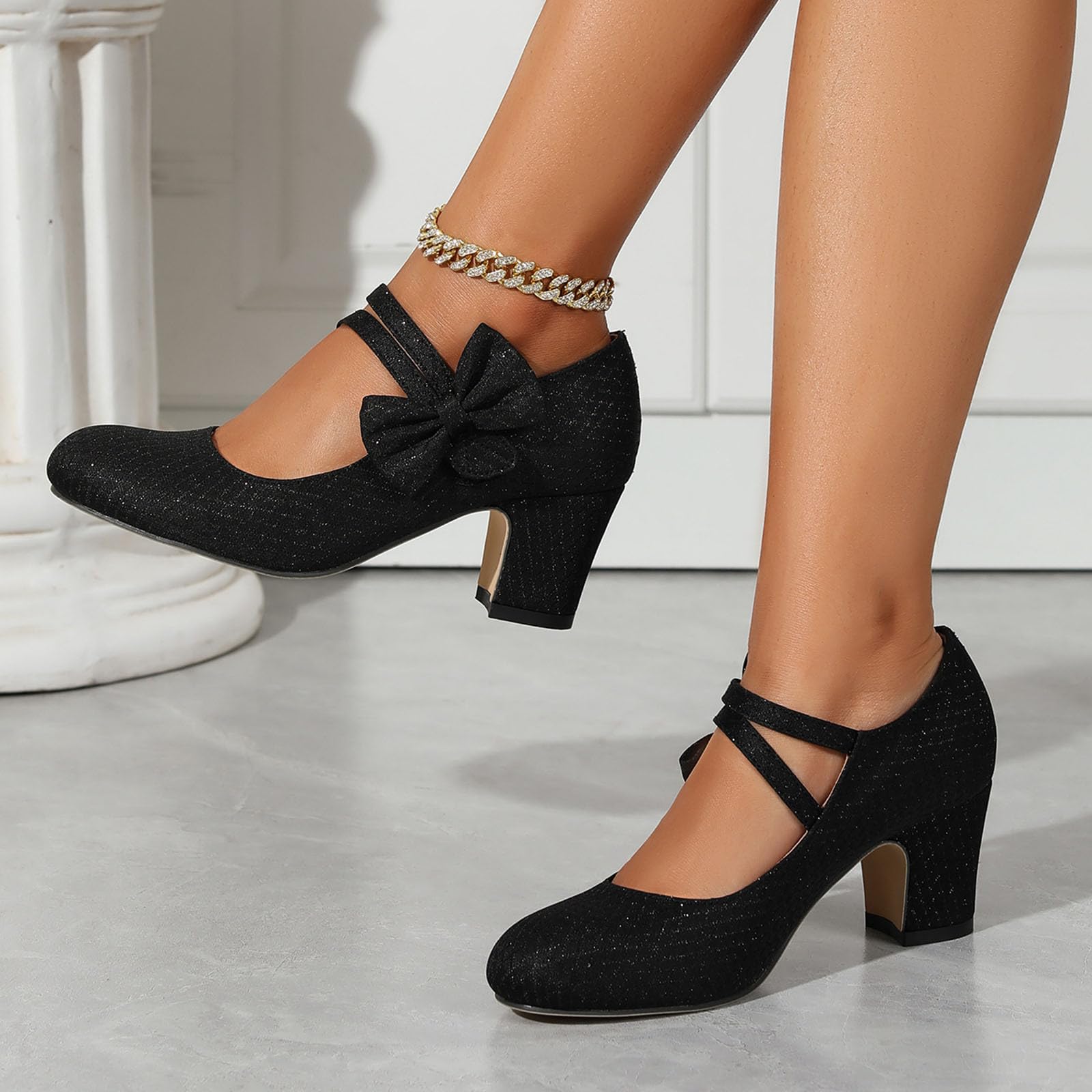 Zapatos de tacón tradicionales para mujer con hebilla, zapatos de baile gruesos para novia, bailarina, elegantes calzoncillos de tacón en bloque en diseño atemporal, versátiles, combinables con looks