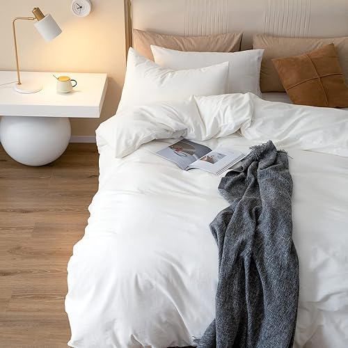 Miniatura 2 de JIYUAN - Juego de 3 piezas de 1 funda de edredón de algodón 100% lavado de 104x98 pulgadas (relleno no incluido) y 2 fundas de almohada, cómodo y
