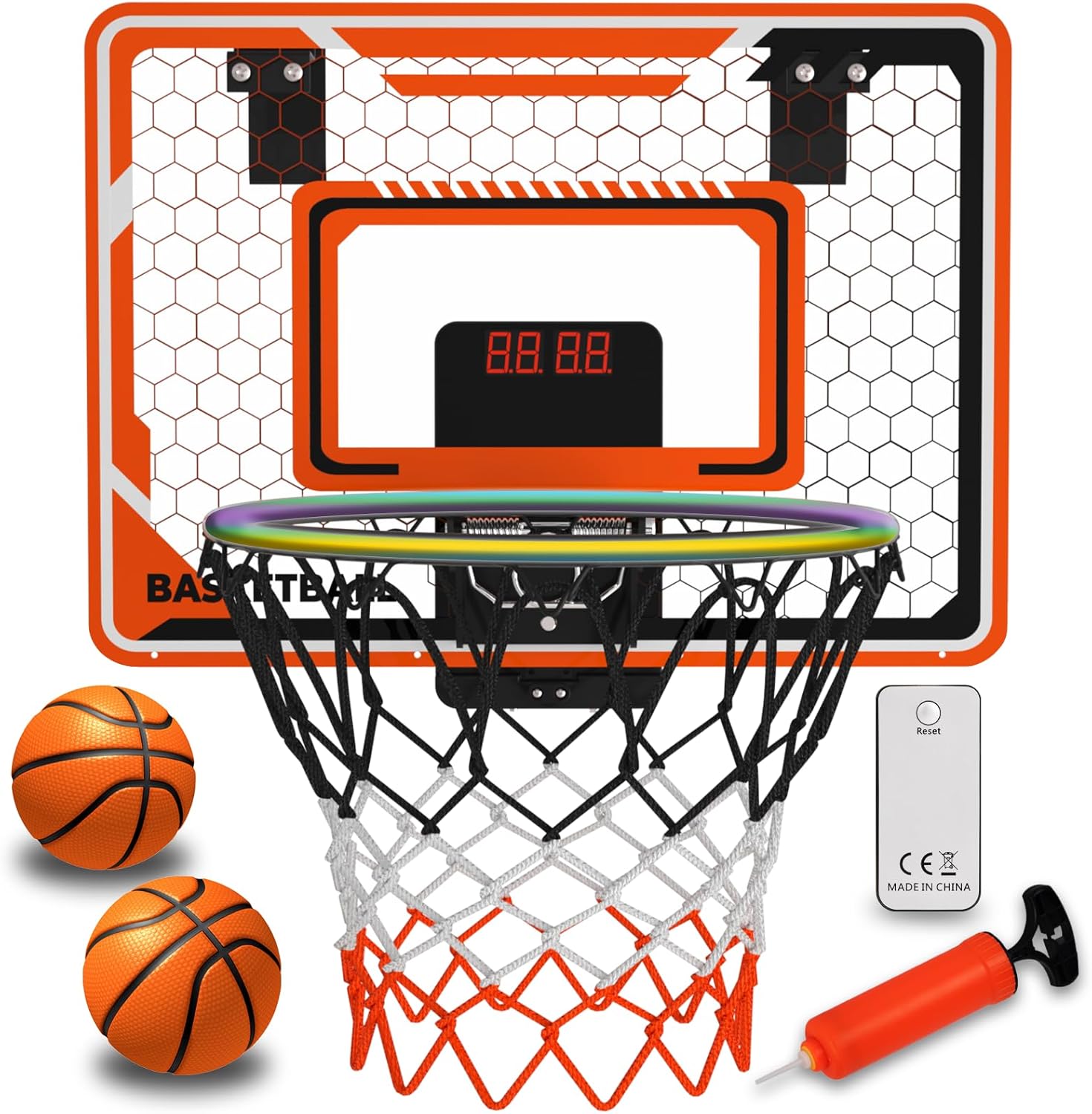 LED Basketball Hoop for Kids - Over The Door Indoor Hoop with Electronic Scoreboard & 3 Mini Balls, Birthday Gift for Boys Girls Ages 5 6 7 8 9 10 11 12+ Years Old