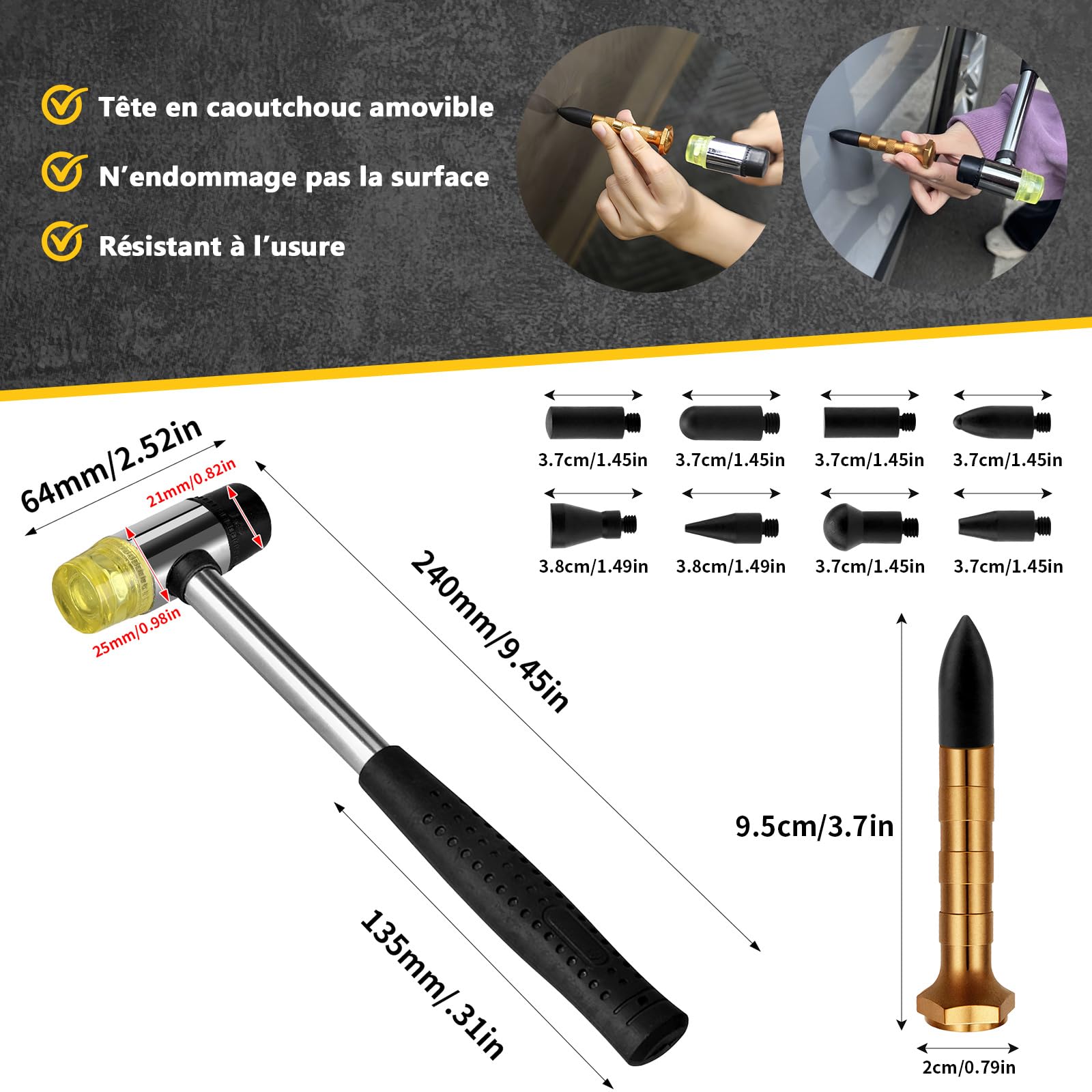 Kit de réparation de Bosses sans Peinture - Kit d'extracteur de Bosses de Voiture avec Marteau Coulissant, Barre en T, extracteur de Pont, Ventouse, extracteur de Colle et Pistolet - Outil
