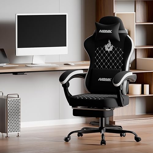 Miniatura 2 de Silla de juegos con masaje, silla ergonómica para juegos de PC, sillas de computadora con reposapiés, cómodo reposacabezas y soporte lumbar,