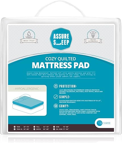 Miniatura 2 de Funda acolchada impermeable para colchón, se estira hasta 18 pulgadas de profundidad, hipónico, tamaño individual XL, por Assure Sleep by L'cozee