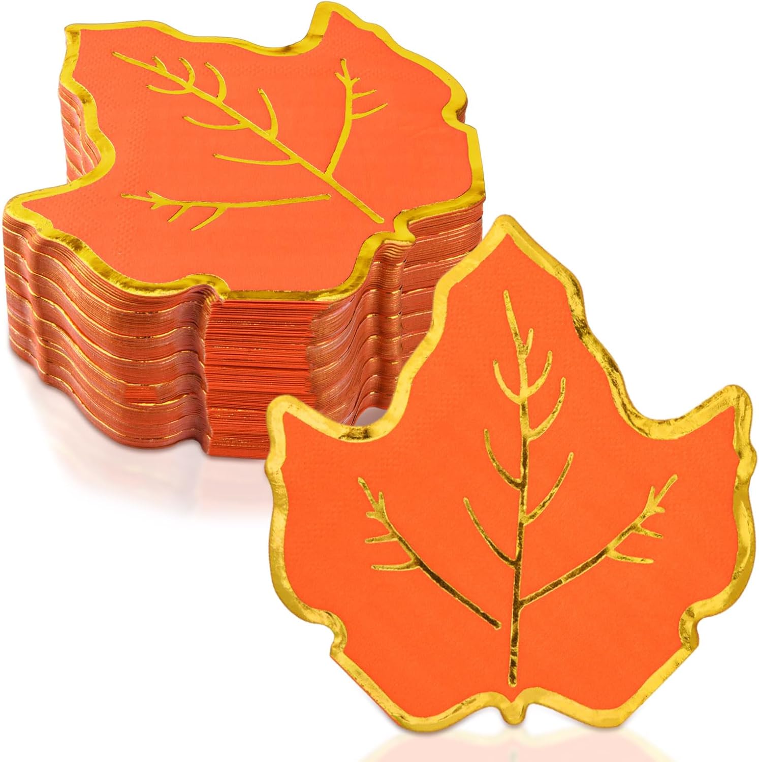 100 Fall Paper Napkins Maple Leaf Gold Foil Disposable