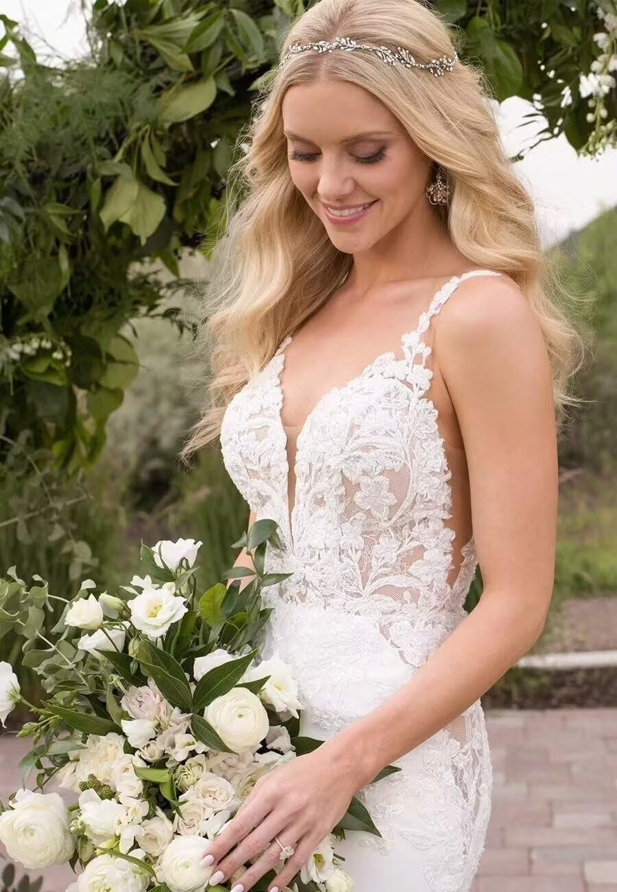 Robes de mariée sirène pour mariée appliques en dentelle dos nu robes de mariée de plage avec train