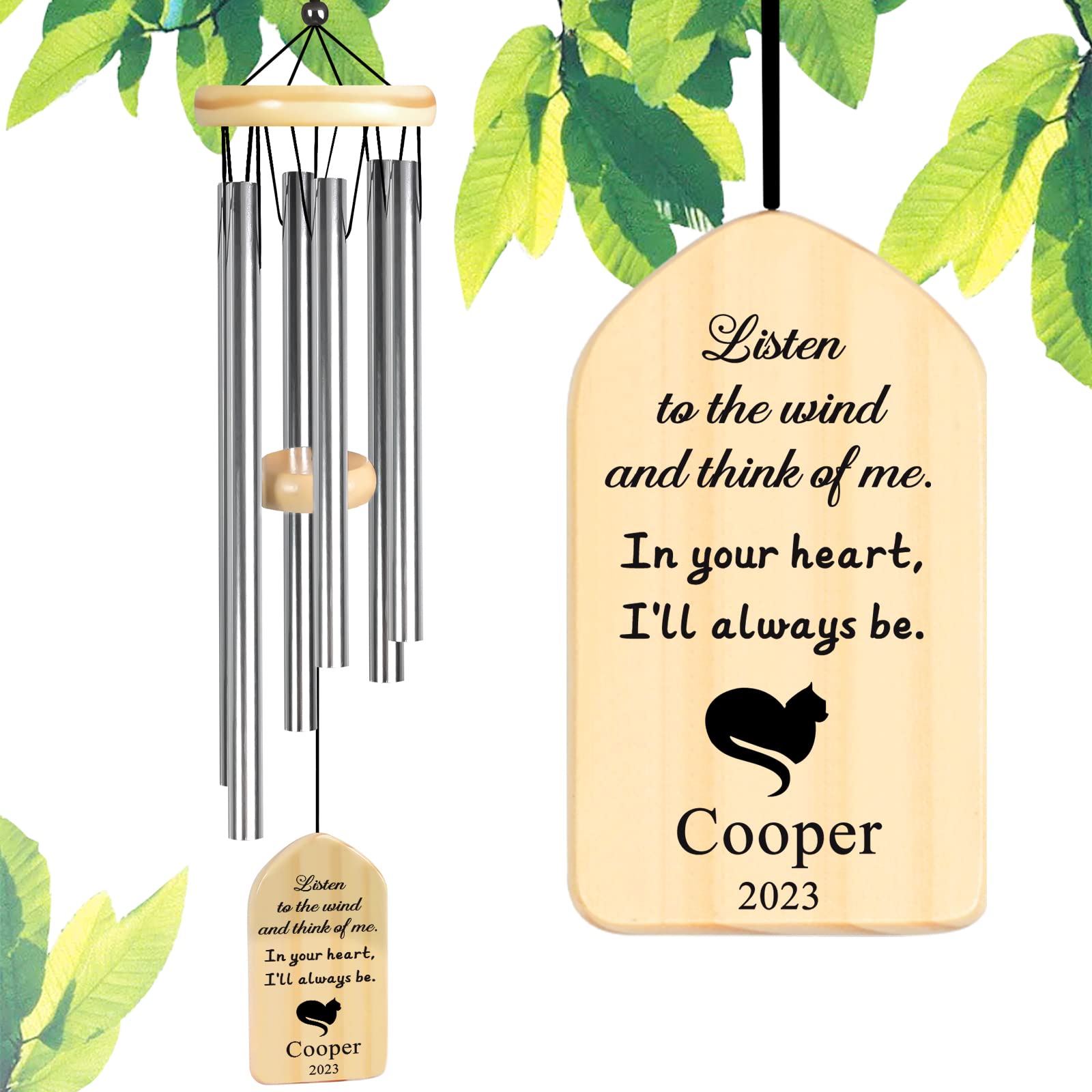 Touber Personalized Memorial Wind Chime - Pet Loss Gifts for Cat, In Memory of Cat