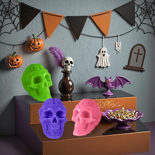 Miniatura 6 de PCFING Moldes de vela de calavera de Halloween, moldes de silicona 3D para resina, jabón, arcilla, fundición de cera de velas, decoración del hogar