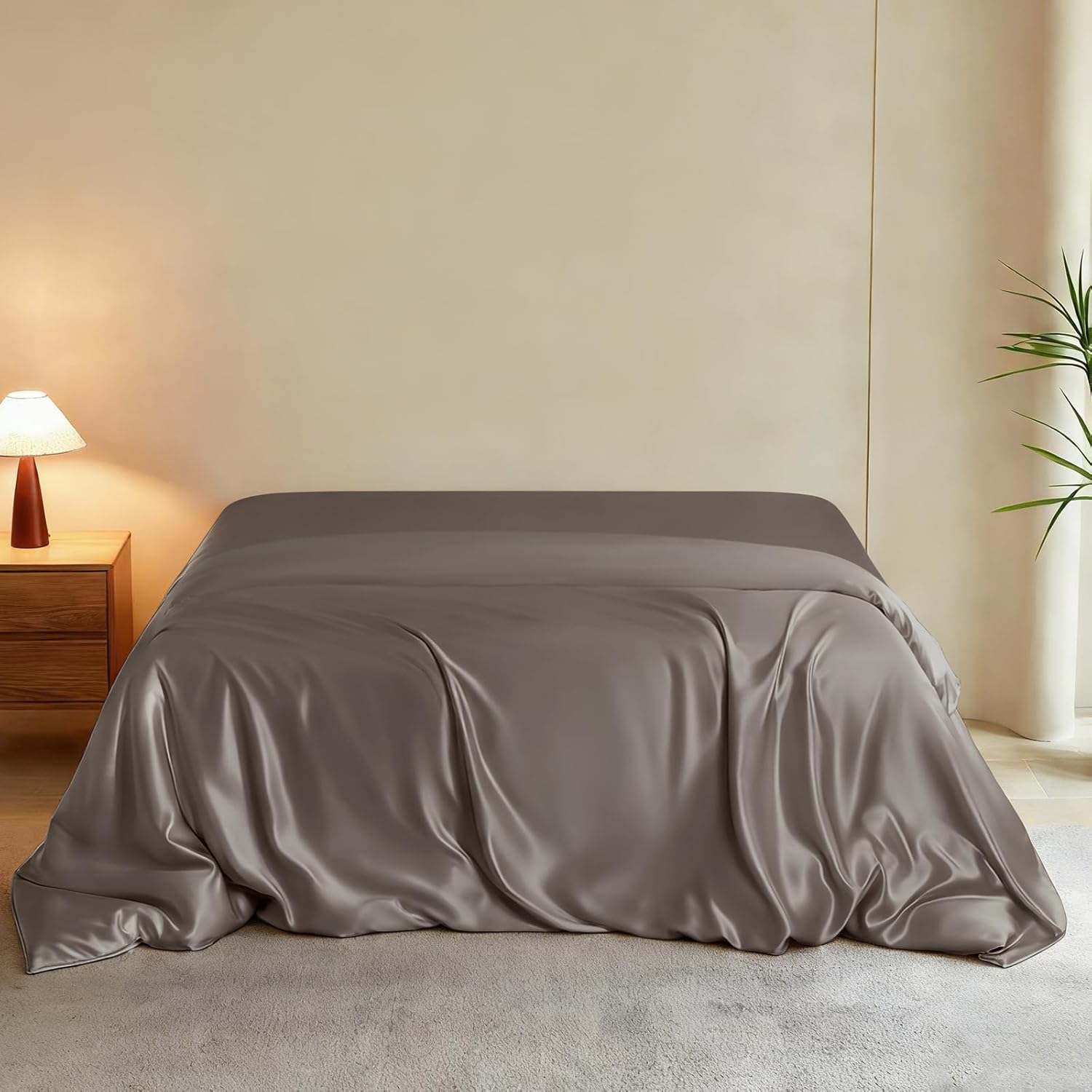 THXSILK Luxury King Silk Duvet Cover, Extra Soft, Breathable & Cooling, Comforter Cover with Zipper Closure & Corner Ties, Machine Washable & Durable, 1 Duvet Cover Only (Charcoal)