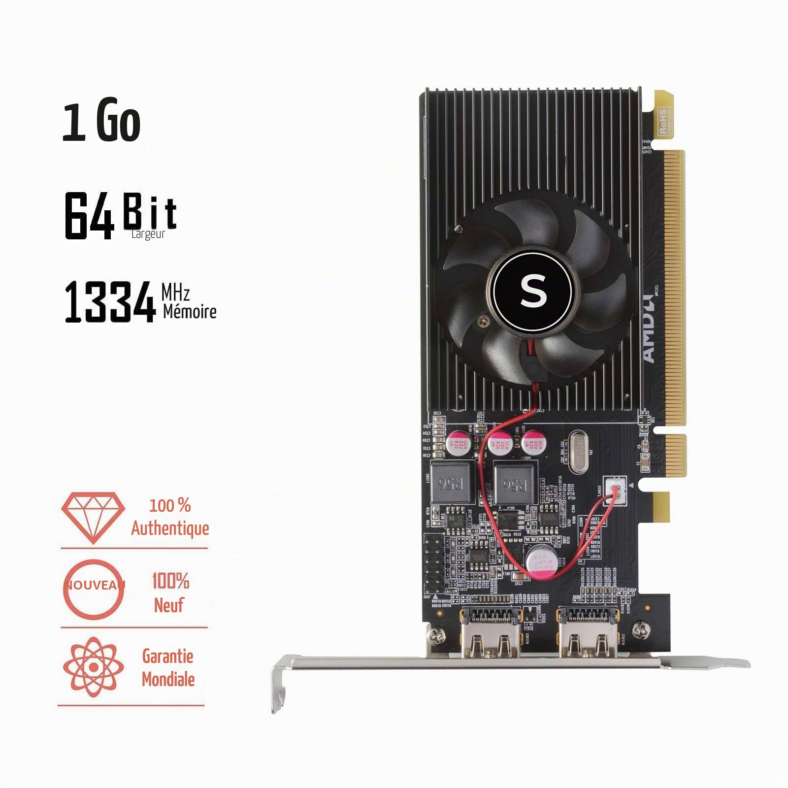 Radeon HD 6570 Carte Graphique, 2 HDMI, 1G GDDR3 64-bit, Cartes Vidéo PC, Low Profile, Computer GPU, PCI Express x 16, for Win 7,8,10