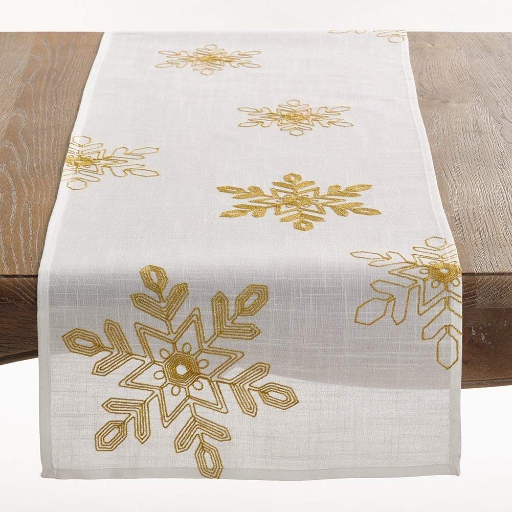 Fennco Styles Nivalis Collection Holiday Embroidered Snowflakes 16 x 70 Inch Table Runner – Silver Table Runner for Christmas Dinner, Family Gathering, Special Events and Home Décor