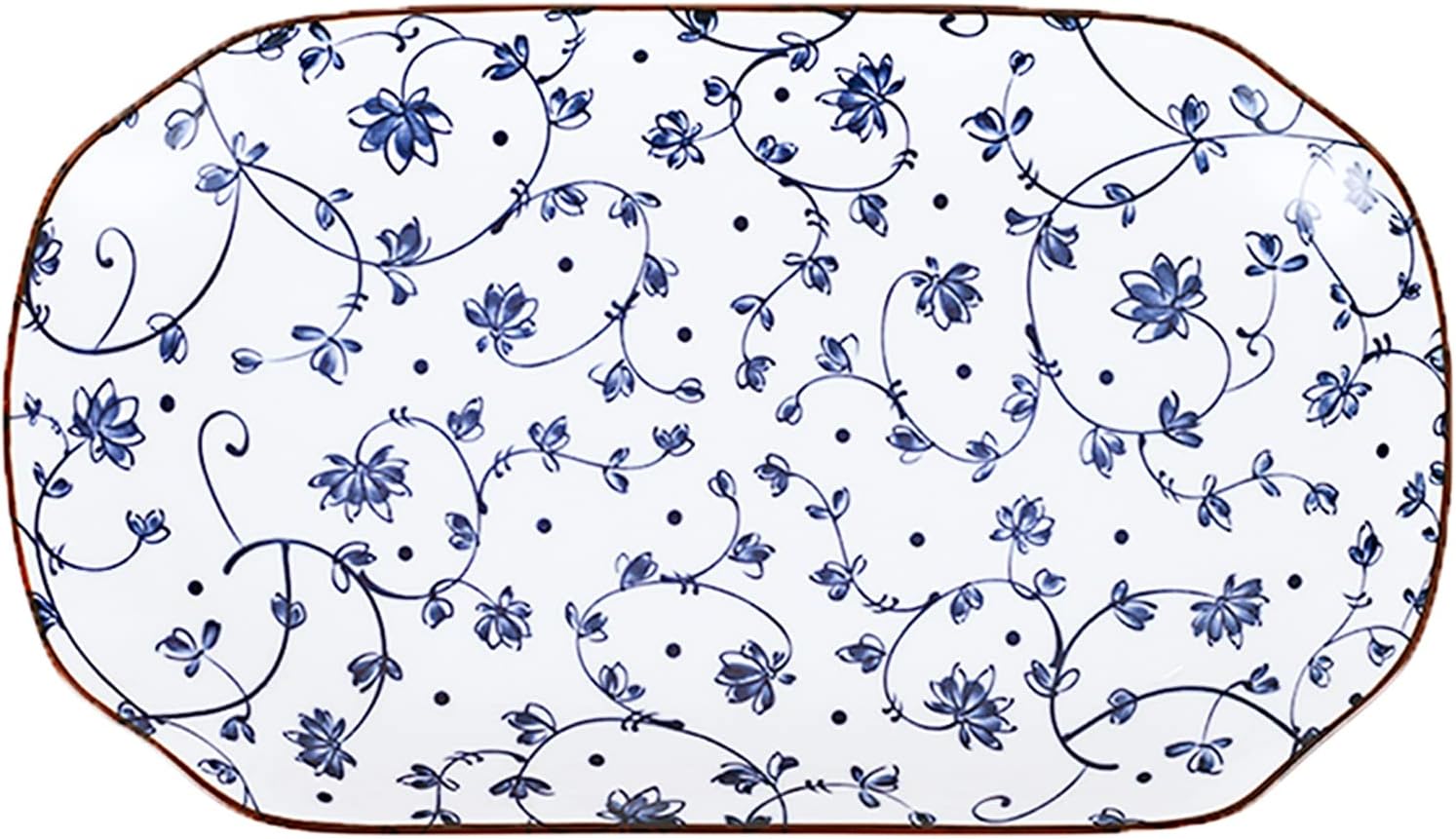 Gegong 12 inch Fish Plate Blue and White Porcelain Dish Serving Plate Floral Dinner Shallow Plate Appetizer Salad Dessert Snack Plate (Tang Grass)