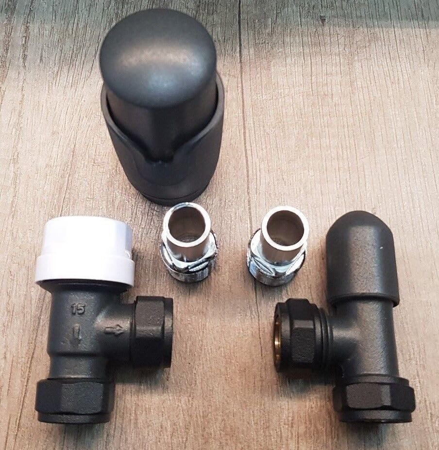 Team Controls Anthracite Grey Angled TRV Thermostatic Radiator Valve & Lockshield 15mm Pack Set Pair - Image 3