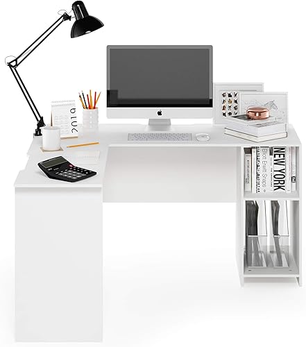 Miniatura 28 de Furinno Abbott - Escritorio para computadora en forma de L con estantería de tubos de acero inoxidable, americano/cromado 2-Roble