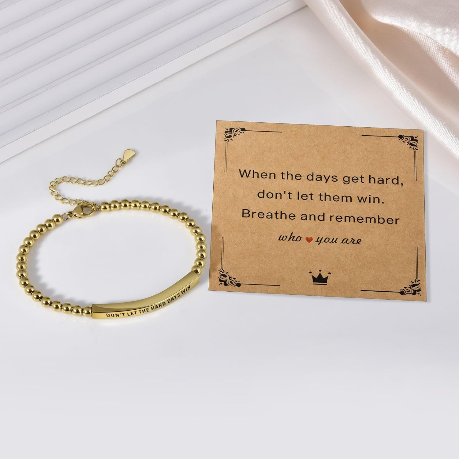 CANDYFANCY Motivational Tube Bracelet For Women Men Dont Let Hard Day Win Adjustable Handmade Braided Wrap Stainless Steel for Girls Inspirational Braided Gifts Jewelry image 2