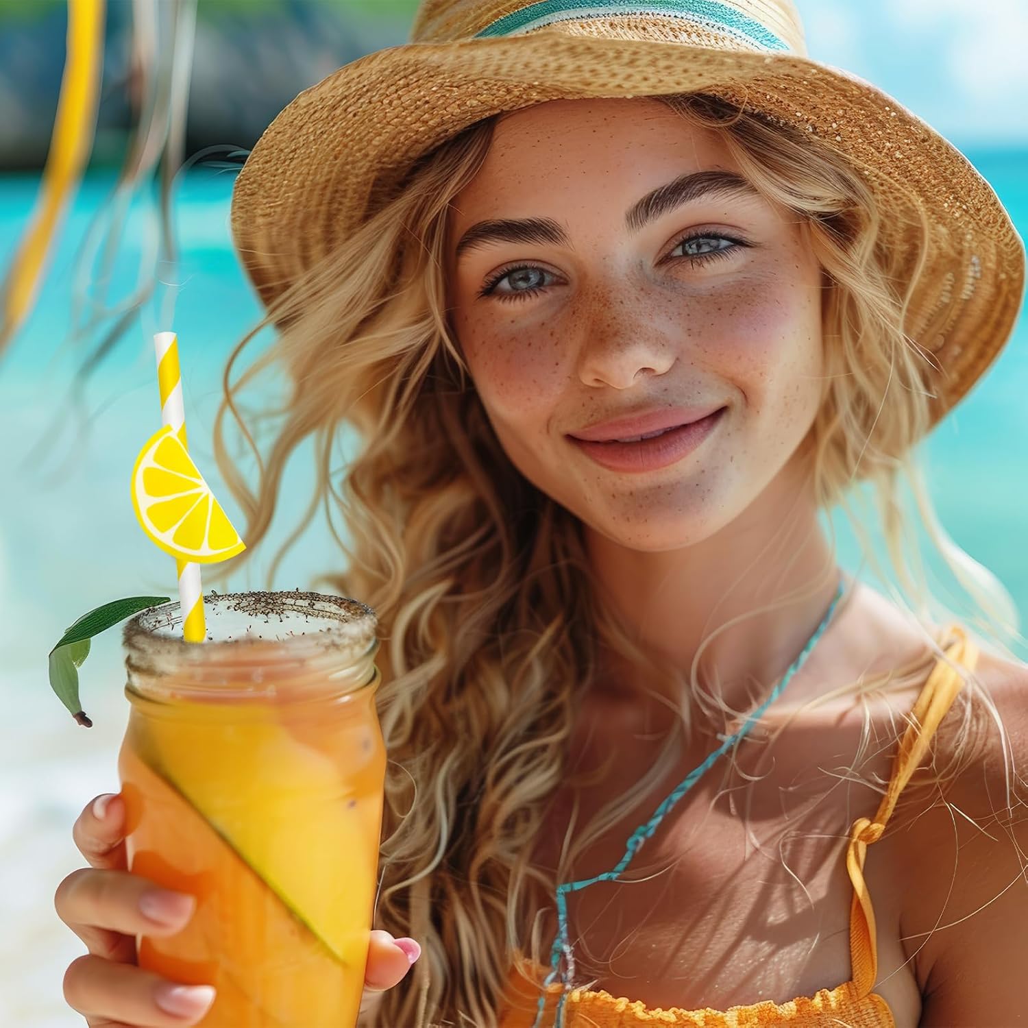 JANYUN 60 Pieces Lemon Paper Drinking Straws for Party Decorations image 4