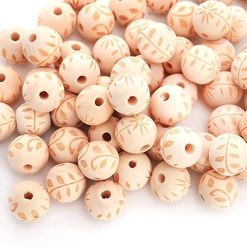 60 Pieces 20mm Carved Wooden Beads are Used to Make