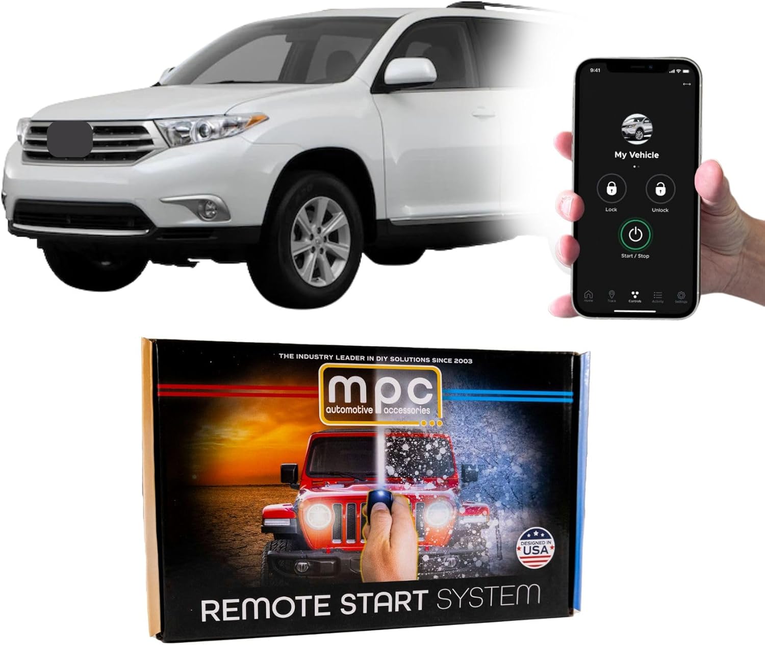 MPC Remote Starter with Smartphone Control Compatible with 2008-2013 Toyota Highlander |Gas| |Push to Start| Factory Key Fob Activated - Firmware Preloaded