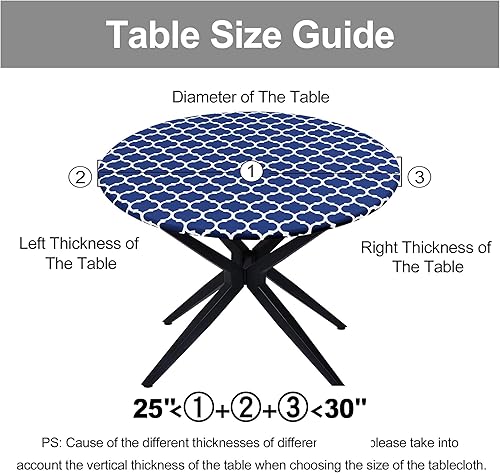 Miniatura 162 de Smiry - Mantel redondo de vinilo ajustable con bordes elásticos y parte trasera de franela, mantel de vinilo impermeable, lavable, diseño enrejado