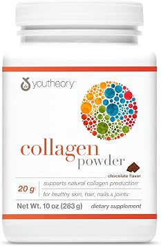 Youtheory Collagen Powder - Hydrolyzed Collagen Peptides with Vitamin C - Supports Healthy Bones, Joints & Immune System* - Chocolate - 10 oz 10-Day Supply