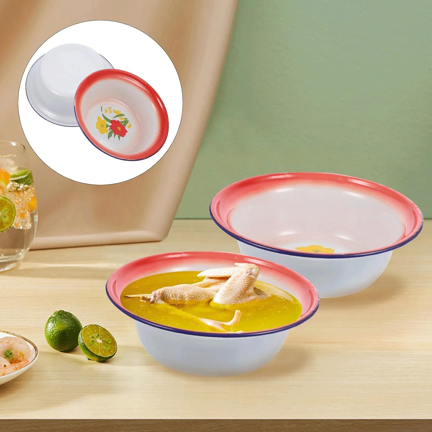 5pcs Bowl Enamelware Bowls Snacks Camping Picnic Soup Basin Reusable Set