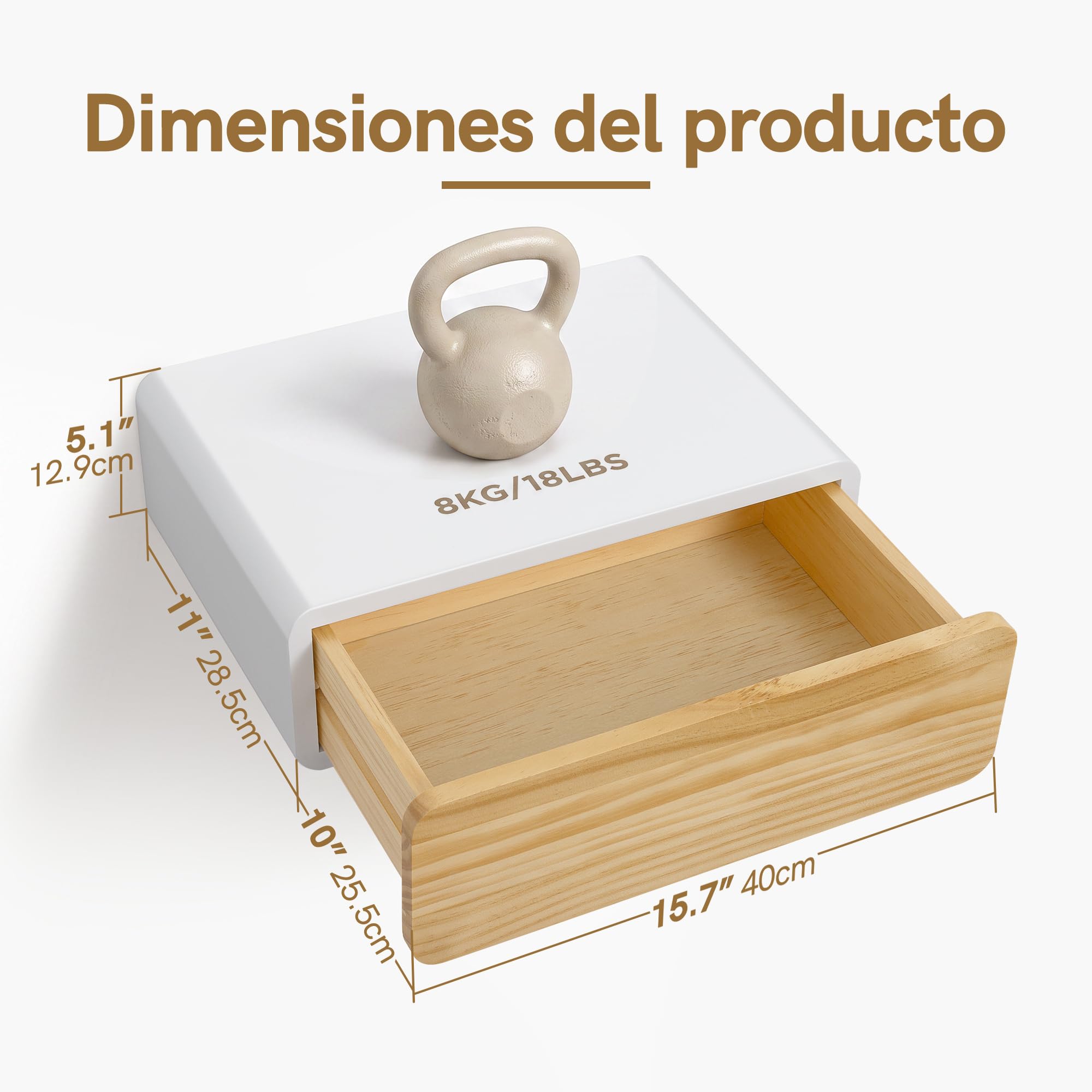 SUMGAR Mesita de Noche Flotante Blanca con Cajón Mesa de Noche Dormitorio | Premontada, Mesilla de Pared de Madera, tirador oculto, esquinas redondeadas, 28,5 x 40 x 13cm, hasta 8kg, espacios pequeños