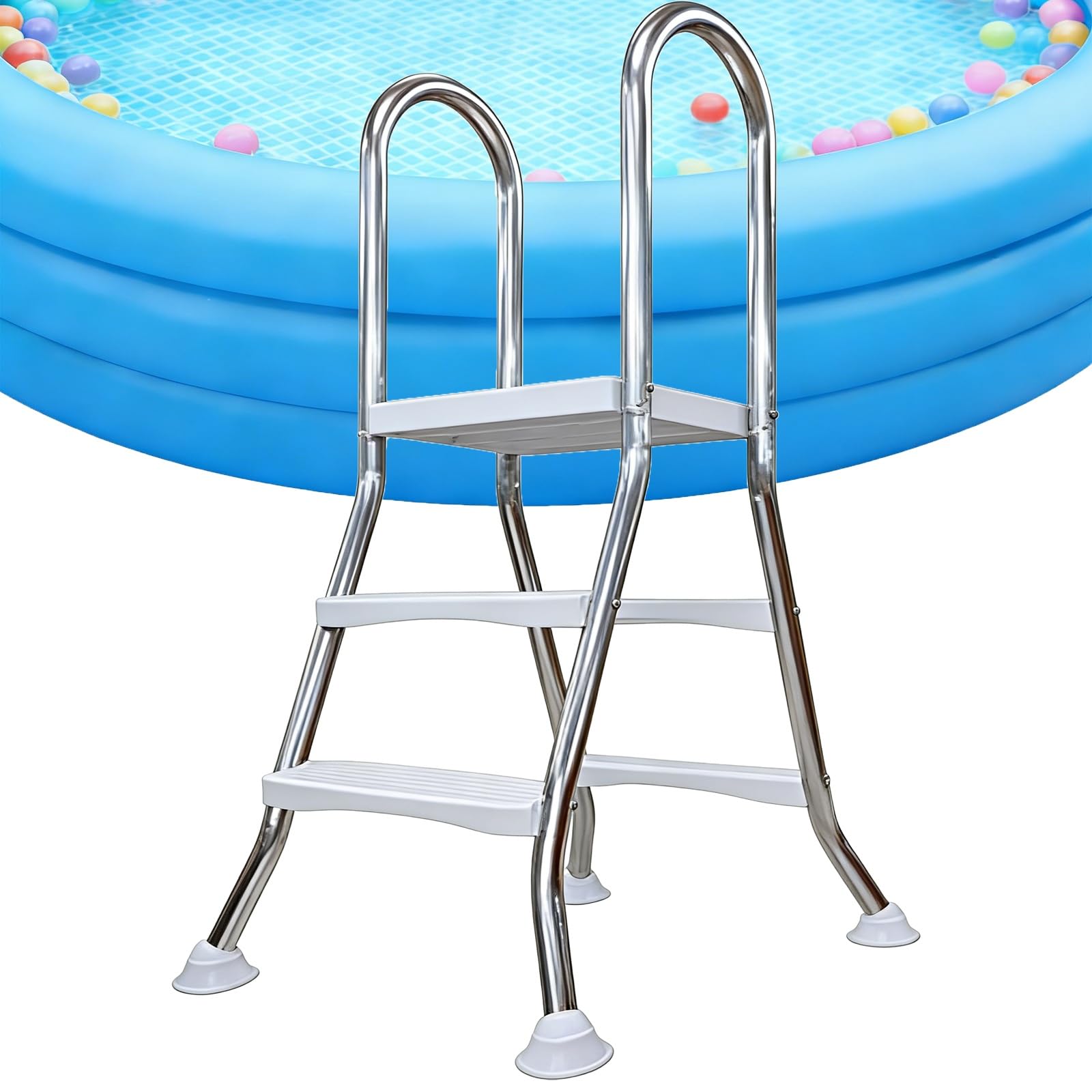 Échelle de piscine hors sol en acier robuste double face avec marches antidérapantes