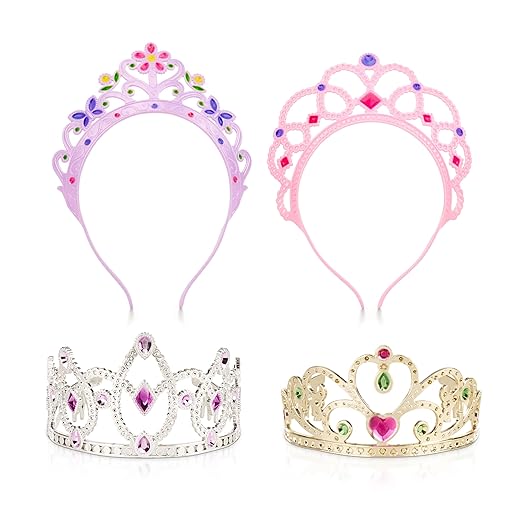 Melissa & Doug Dress-Up Tiaras Play Set for Kids (4-Piece) – Pretend Princess Crowns for Costume Role Play – Preschool Jewelry Toys for Girls Ages 3+