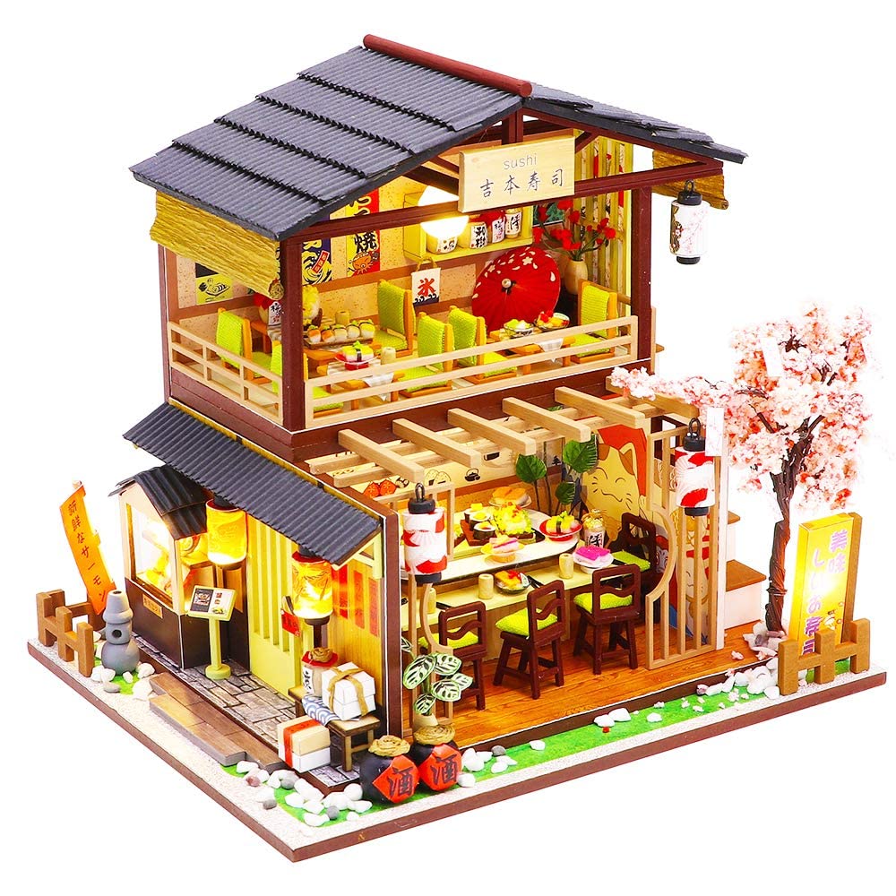 Roroom DIY Miniature and Furniture Dollhouse Kit,Mini 3D Wooden Doll House Craft Model Japanese Style with Dust Cover and Music Movement,Creative Room Idea for Valentine's Day Birthday Gift M2011