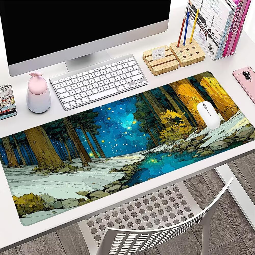 Alfombrilla de Mouse para Juegos, Blu, XXL, Antideslizante, Impermeable, Diseño de Cielo stellato, Extendido, Grande, 1400x600x3mm, para PC, Laptop, Ufficio, Famiglia d-853