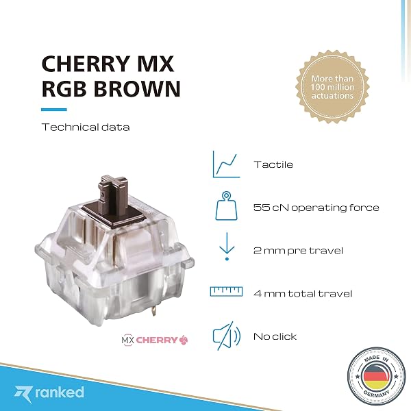 Packung mit Cherry MX Tastenschaltern für Mechanische Tastaturen | Plate Mounted Switches | MX1AG1NA (Cherry RGB Brown, 90 Stück) - 2