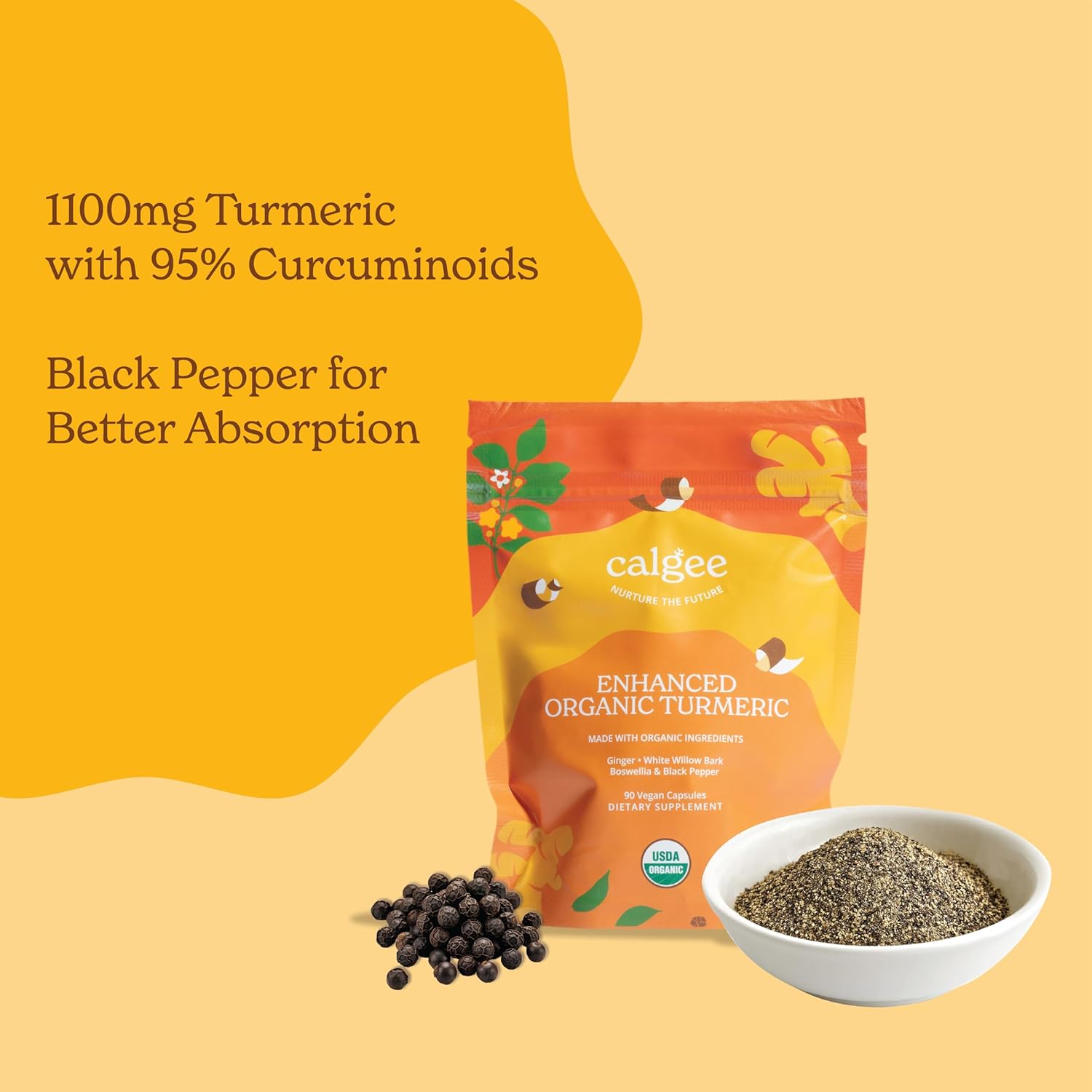 Premium 5-in-1 1100mg Turmeric Curcumin with Black Pepper for Maximized Bioavailability, Plus Boswellia & White Willow. USDA Organic Joint Support, Made in the USA and 3rd Party Tested. 180 Ct.