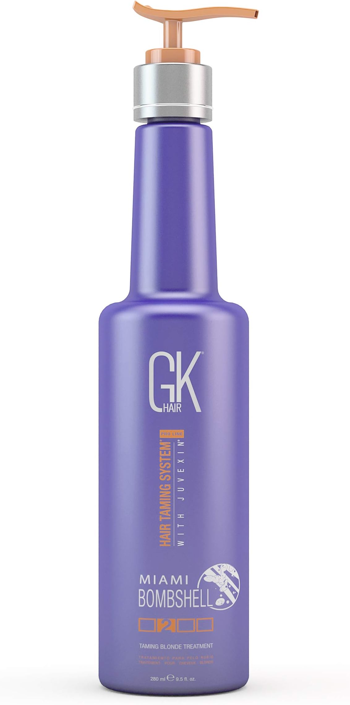 Global Keratin Miami Bombshell 9.5 Fl Oz Taming Blonde Purple Treatment - Hair Smoothing Toning Blowout Treatment Series Straightening Professional Results Removes Yellow Orange Brassy Tones