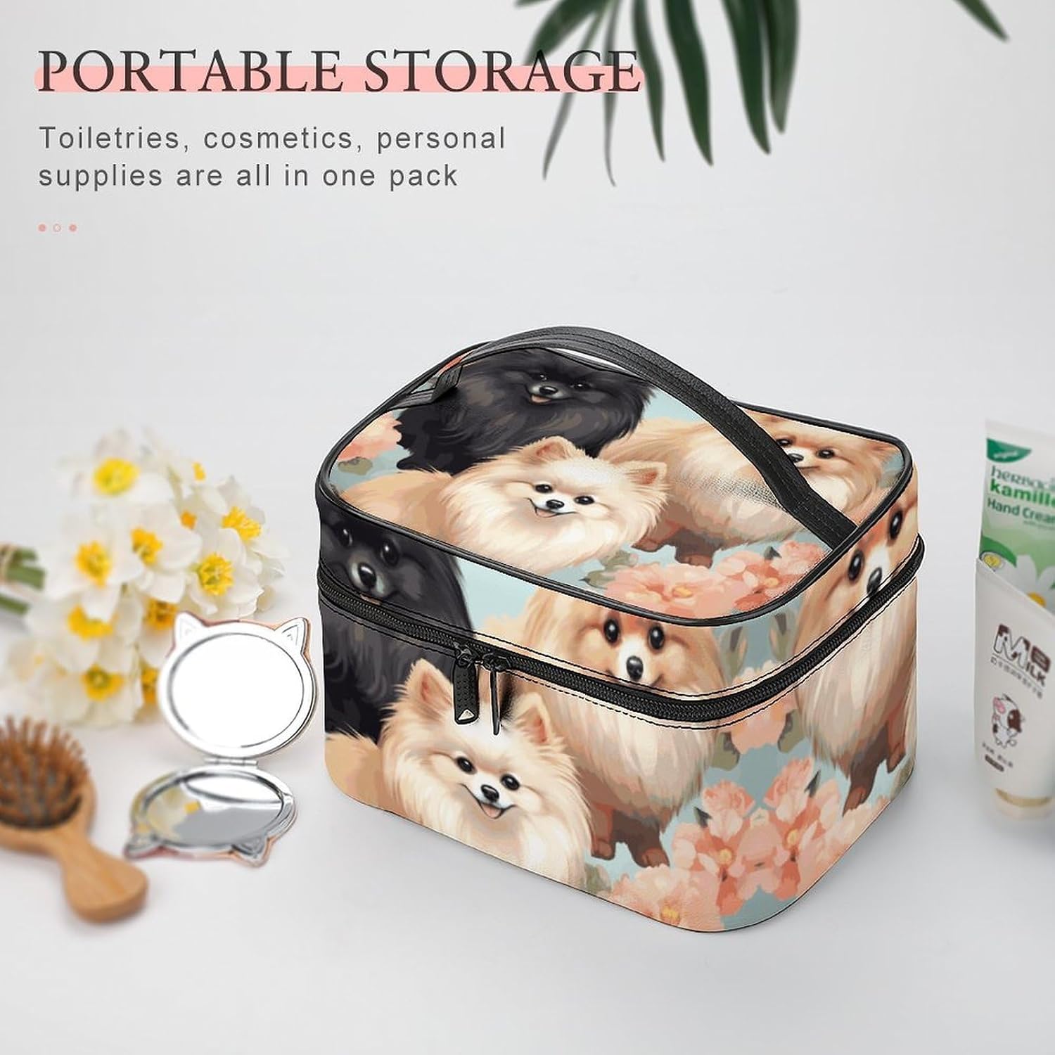 Travel Makeup Bag Portable Large Cosmetic Bag with Handle And Compartment image 5