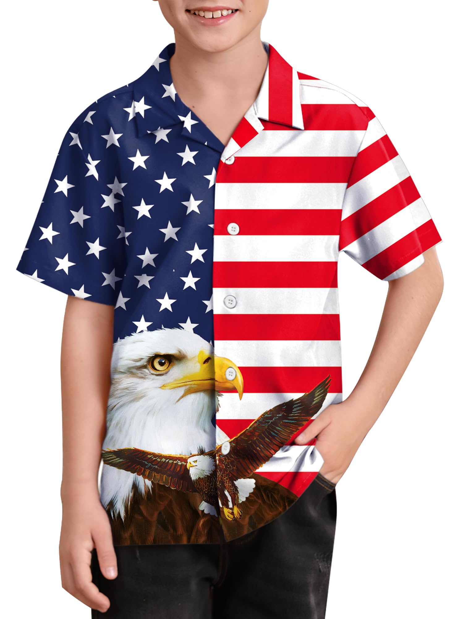 BesserBay Unisex Kids 4th of July Shirt Girls Boys Patriotic Button Down Shirt American Flag Top 4-14 Years