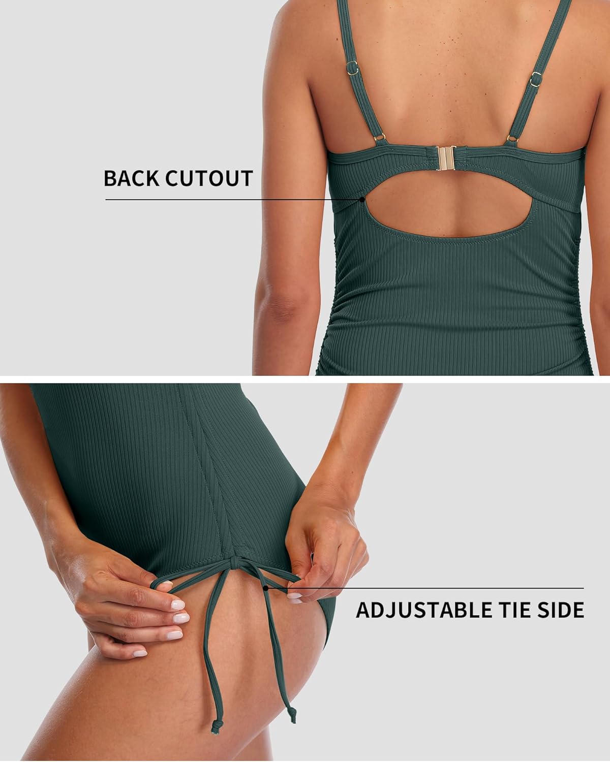 SOCIALA Ribbed One Piece Swimsuit Women Tie Side High Cut Bathing Suits Tummy Control Swim Suit 2026 Ruched Monokinis - Image 4