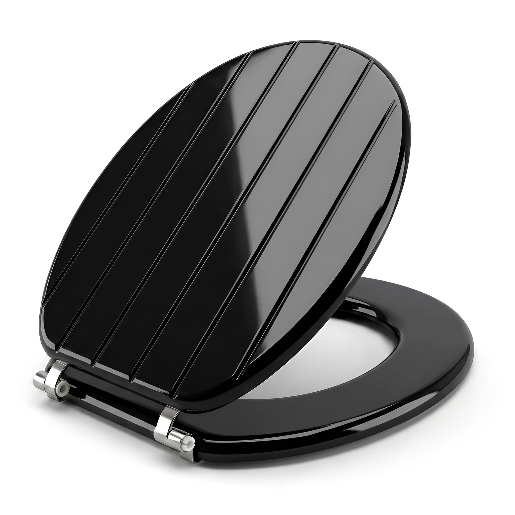Optimal Products Black Wooden Adjustable Toilet Seat Tongue & Groove Design Chrome Plated Hinges Fixings Included (Black)
