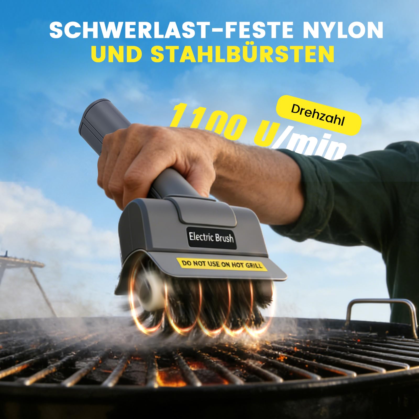 Brosse Électrique pour Barbecue, sans Fil, Rechargeable avec Tête, en Acier Inoxydable Amovible, 1 Tête de Rechange Incluse, Idéale pour Gril à Gaz, Charbon, Smoker, Électrique et Grille