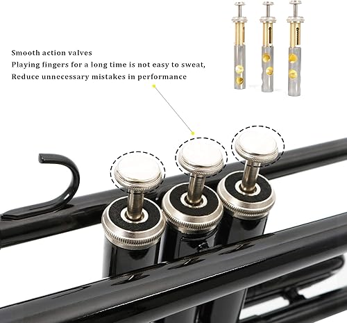 Miniatura 8 de EASTROCK Bb Trumpet Juego de trompeta estándar con estuche de transporte, guantes, boquilla 7C y kit de limpieza (negro)