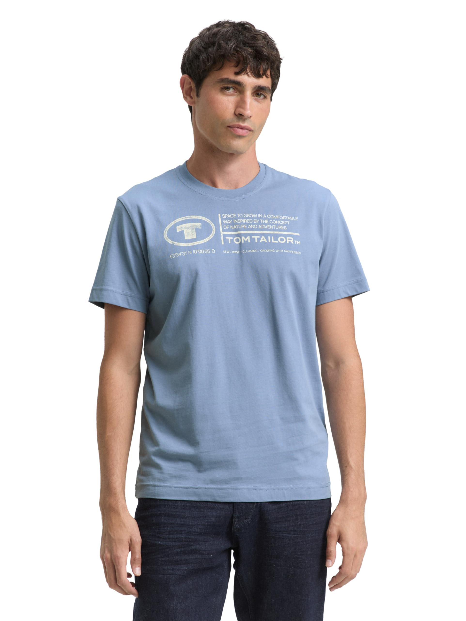 TOM TAILOR Herren Basic T-Shirt mit Print aus Baumwolle