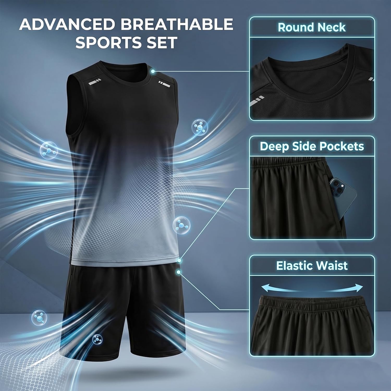 Guooolex Mens 2 Piece Outfits Breathable Sleeveless Shirt and Stretch Shorts Sets Summer Gym Tracksuit