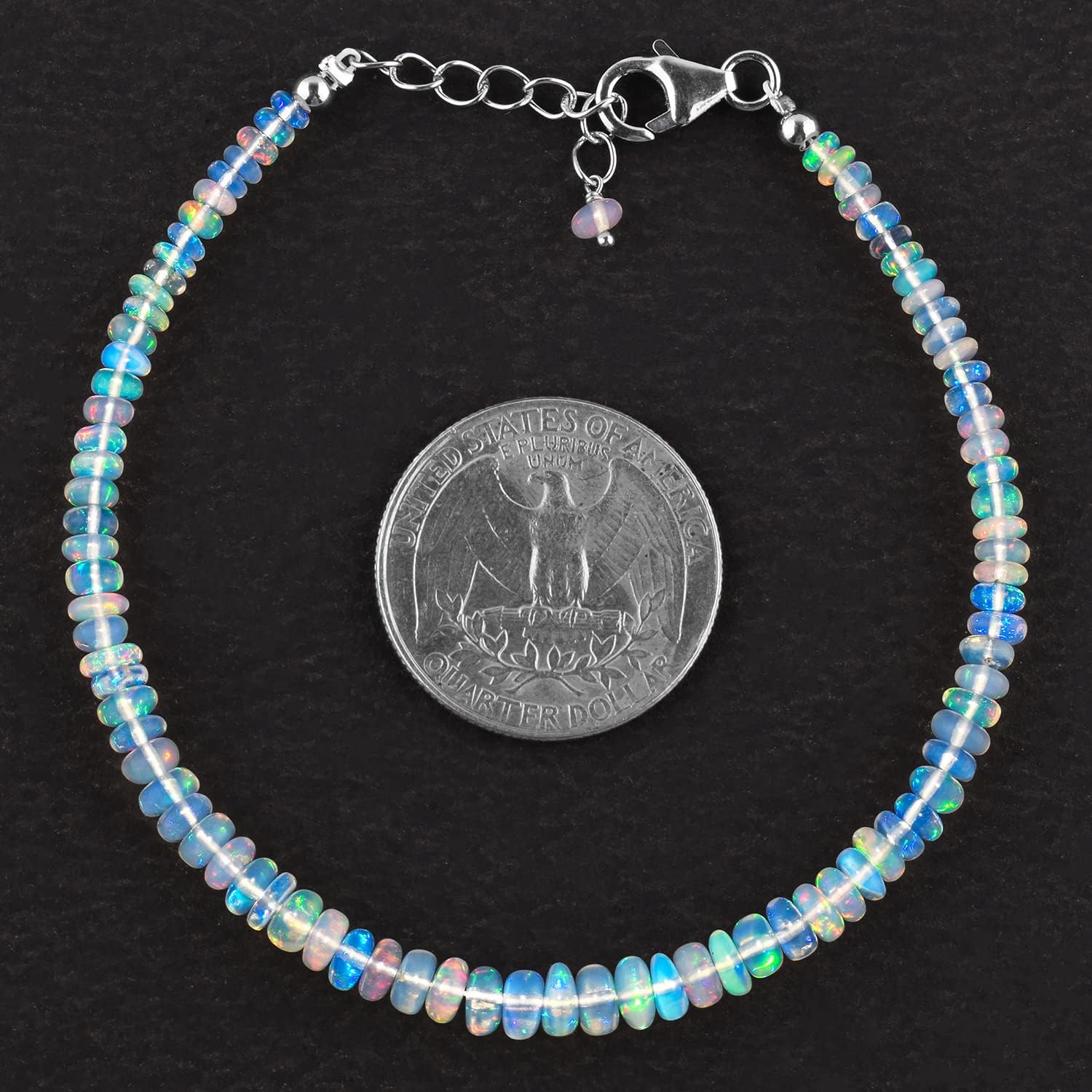 InfinityGemsArt Opal Bracelet, October Birthstone, Natural Gemstone Beads, Handmade Stone Jewelry Women, Energy Gems Crystals, 925 Sterling Silver Chain 8 inch - Image 3