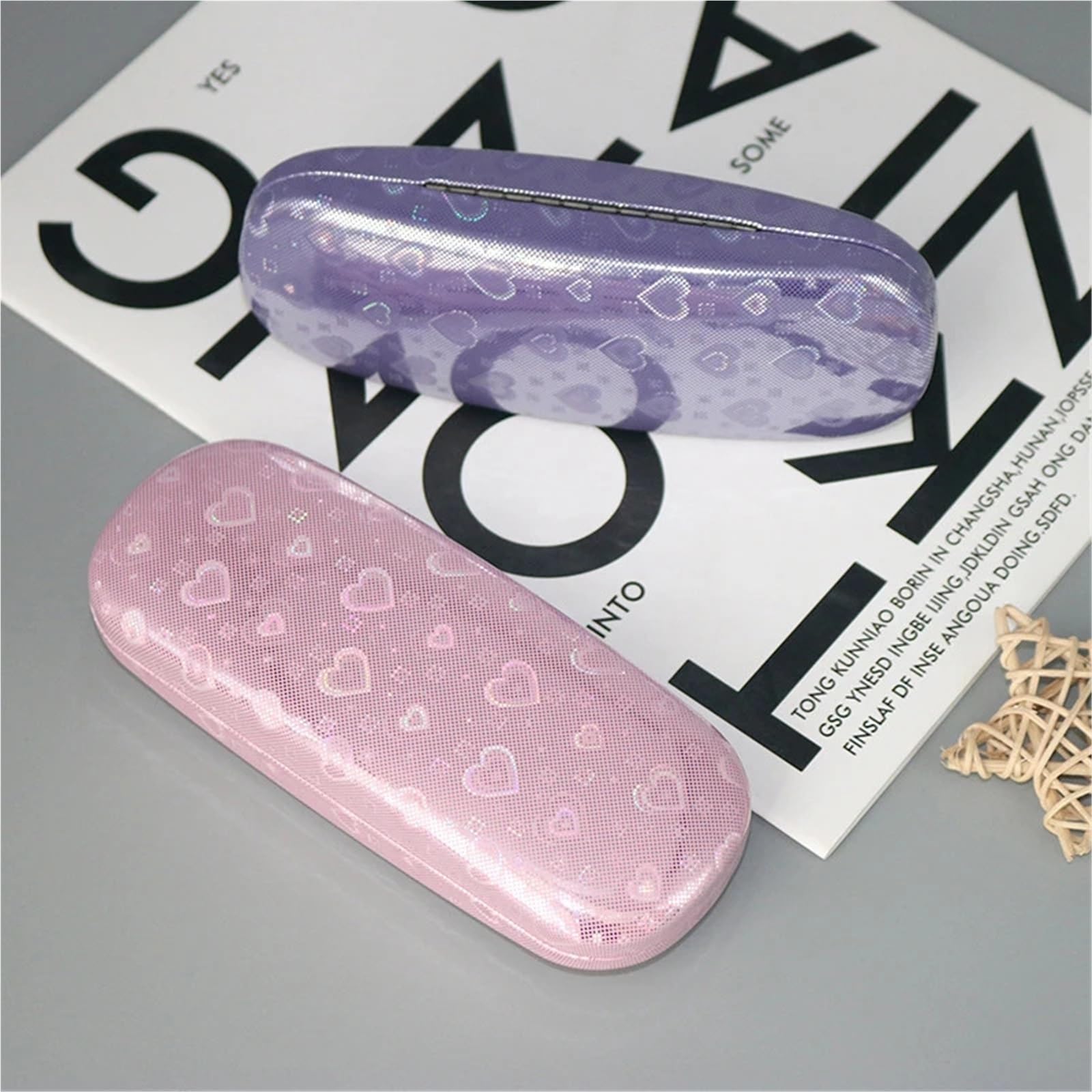 Brillenetui, 1 Stück Tragbares Brillenetui mit Aufdruck, Aufbewahrungsbox for Reisebrillen, Herren und Damen(Purple)