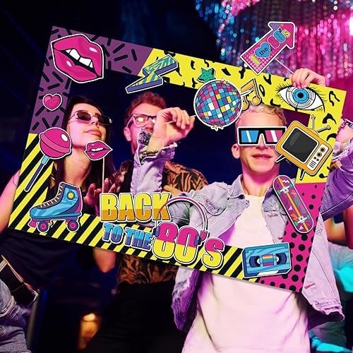 Miniatura 5 de Decoraciones de fiesta de los años 80, accesorios de cabina de fotos retro de los 80, decoraciones de fiesta temática de los años 80, decoraciones