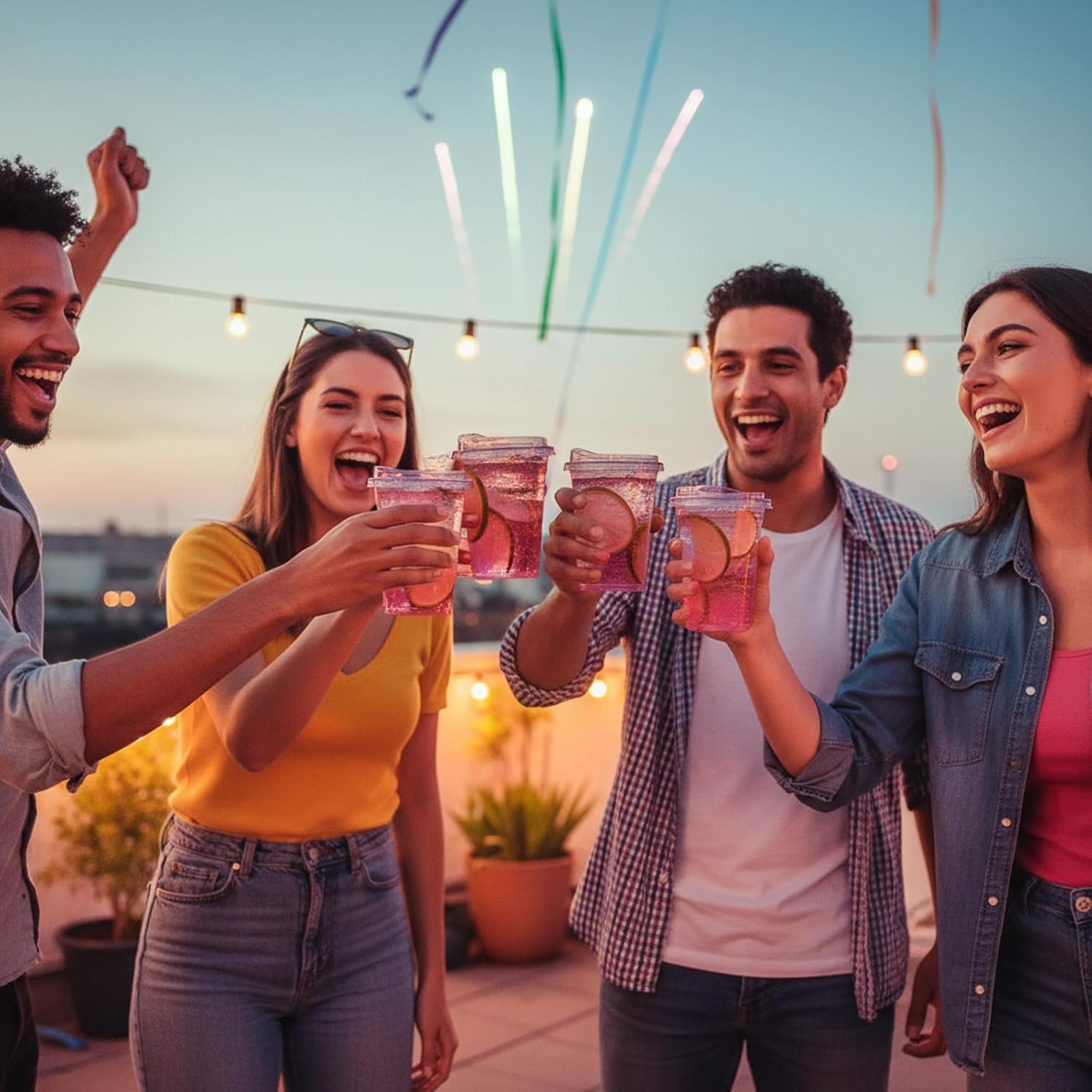 12oz Disposable Stemless Glasses With Strawless Sip Lids,PET Solo Disposable Cups ,Party Clear Plastic Wine Glasses for Parties Birthday,Wedding,Meeting,Christmas Party Supplies. (50, Pink) - Image 7