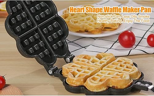 Miniatura 5 de Heart Shape Waffle Maker for Stovetop, Non Stick Aluminum Campfire Waffle Iron with Detachable Handle, Portable Cookware for Outdoor Camping, RV and