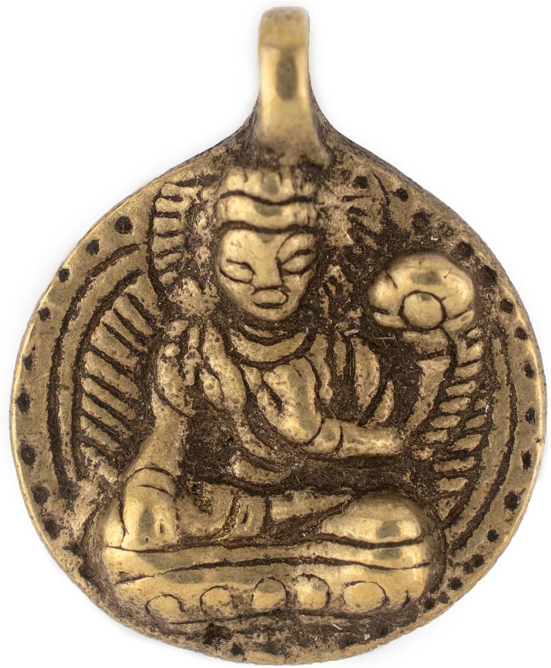 The Bead Chest Round Copper Buddha Pendant (28x34mm)