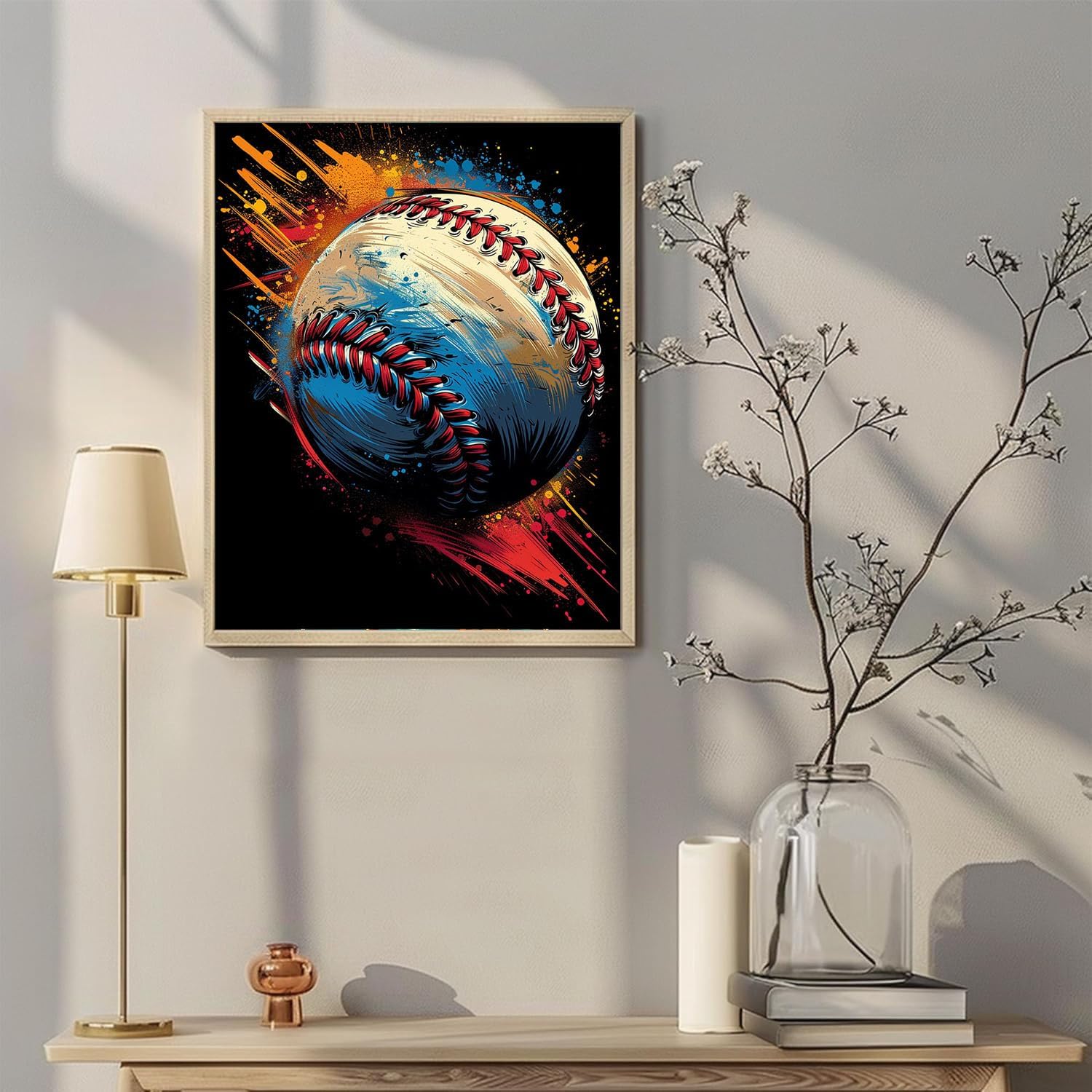 Graffiti Baseball Paint by Numbers Black Background Painting by Number for Adults Beginners Sport Baseball DIY Painting Canvas with Brushes Acrylic Paints Perfect for Decor 16x20 Inch（Without Frame）